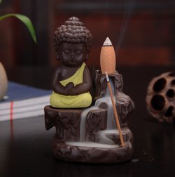 Meditating Buddha Backflow Incense Holder (Blue, 12cm)