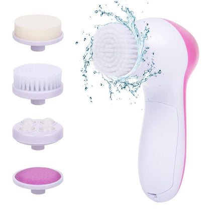 5-in-1 Electric Facial Cleansing Brush – Deep Clean & Massage (Pink)