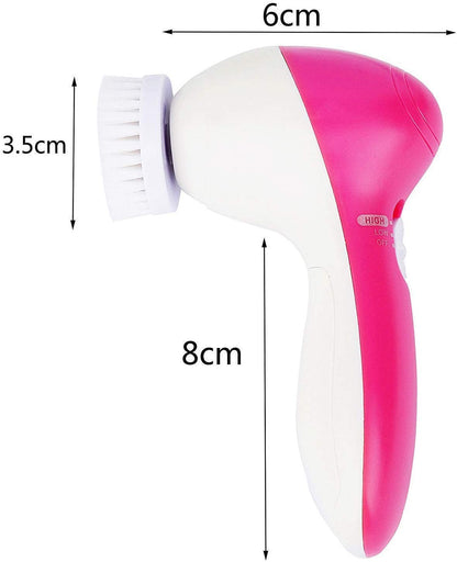 5-in-1 Electric Facial Cleansing Brush – Deep Clean & Massage (Pink)