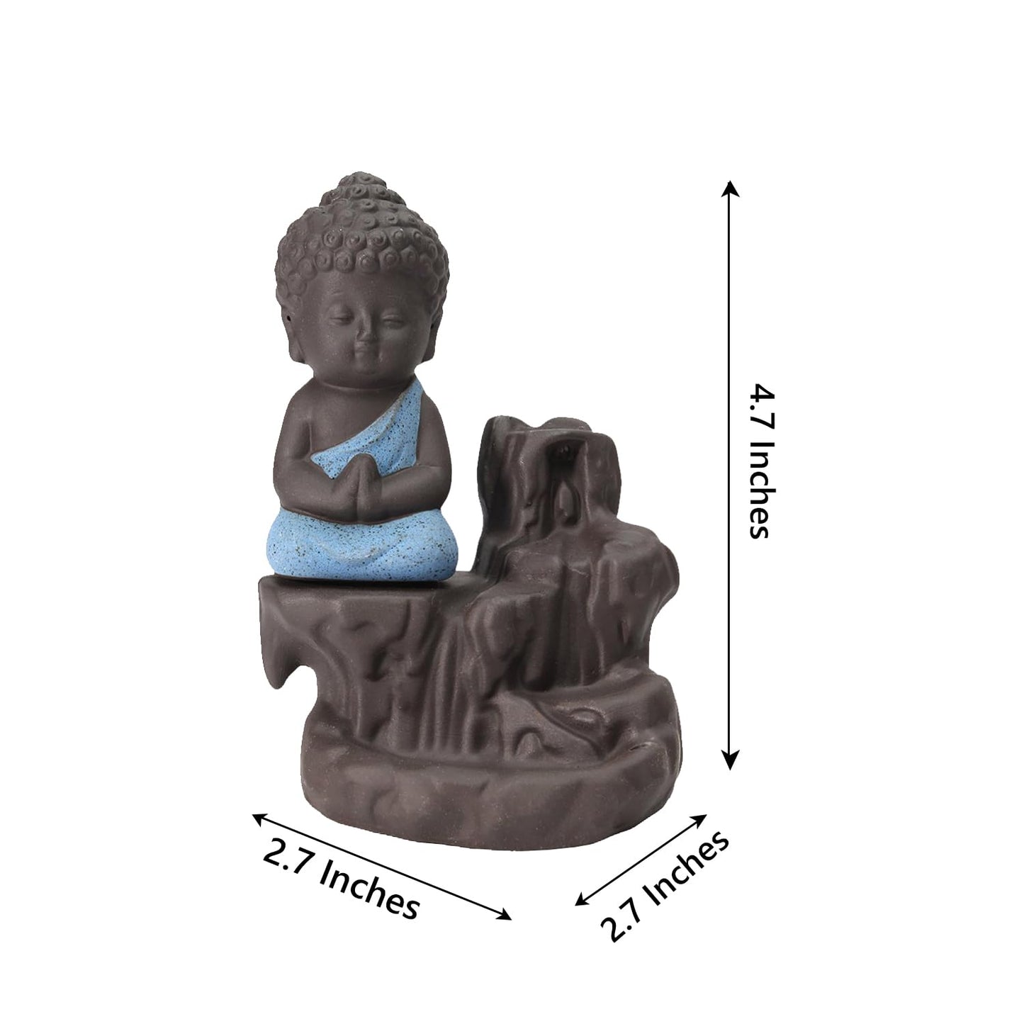 Meditating Buddha Backflow Incense Holder (Blue, 12cm)