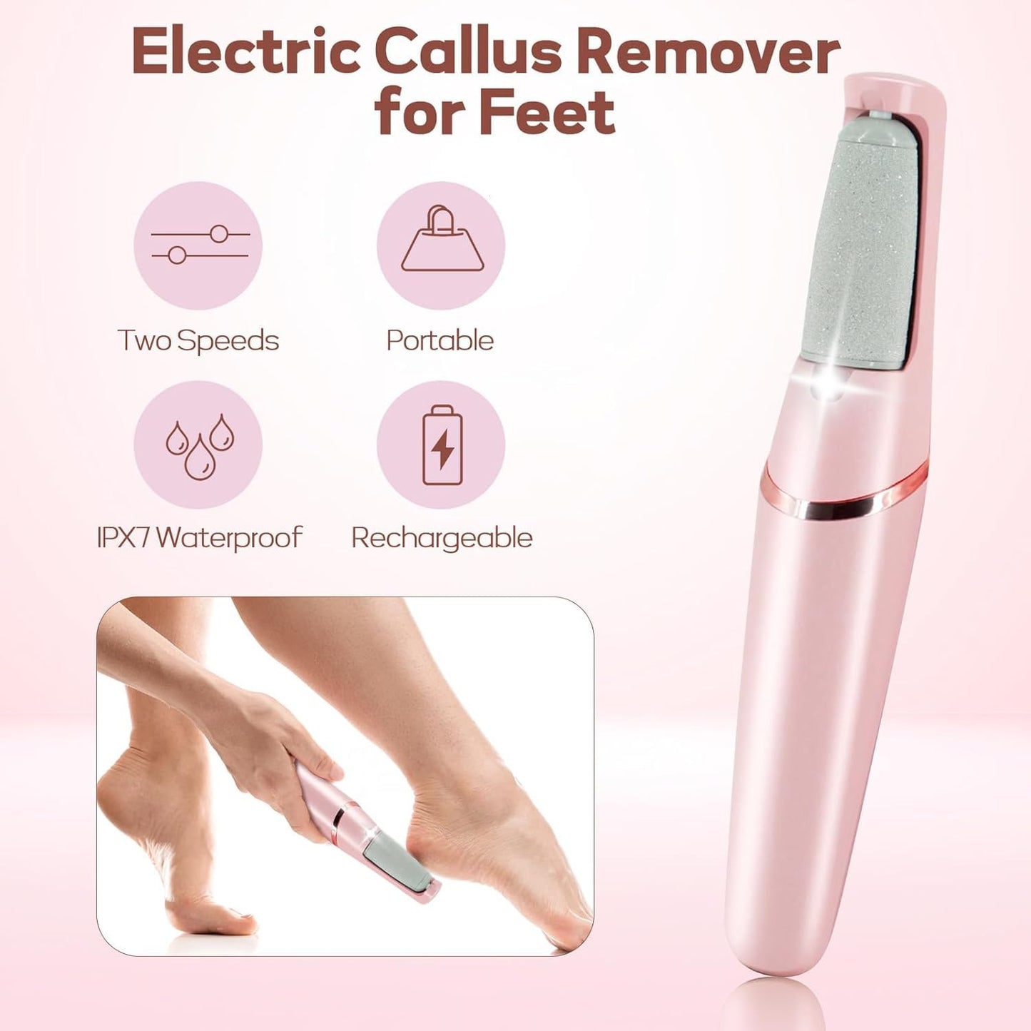 Electric Foot Callus Remover – Rechargeable Pedicure Tool (Pink)