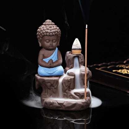 Meditating Buddha Backflow Incense Holder (Blue, 12cm)