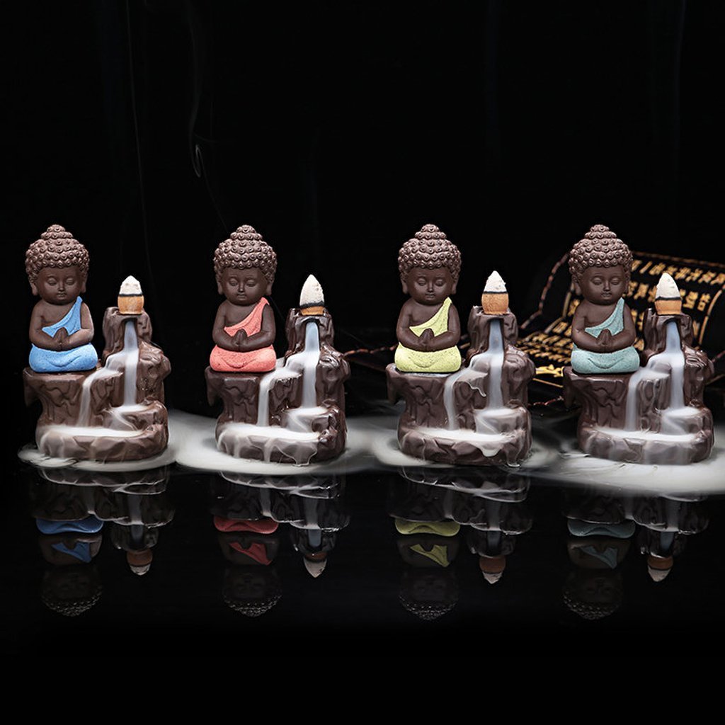 Meditating Buddha Backflow Incense Holder (Blue, 12cm)