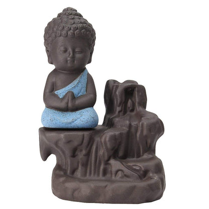 Meditating Buddha Backflow Incense Holder (Blue, 12cm)