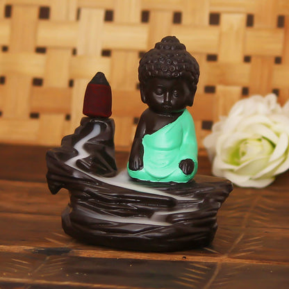 Meditating Buddha Backflow Incense Holder (Blue, 12cm)