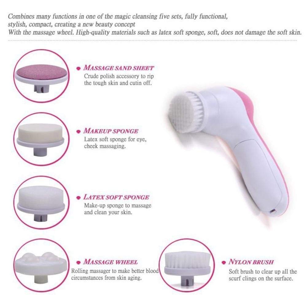 5-in-1 Electric Facial Cleansing Brush – Deep Clean & Massage (Pink)