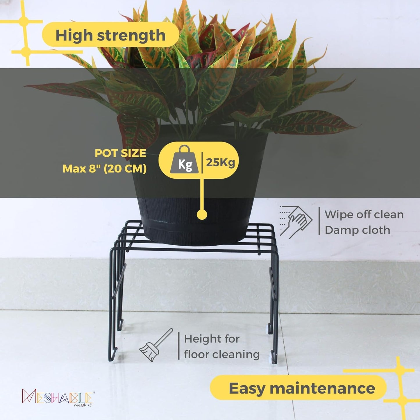 Moso 1-Tier Metal Plant Stand – Black, Rust-Free, Indoor/Outdoor