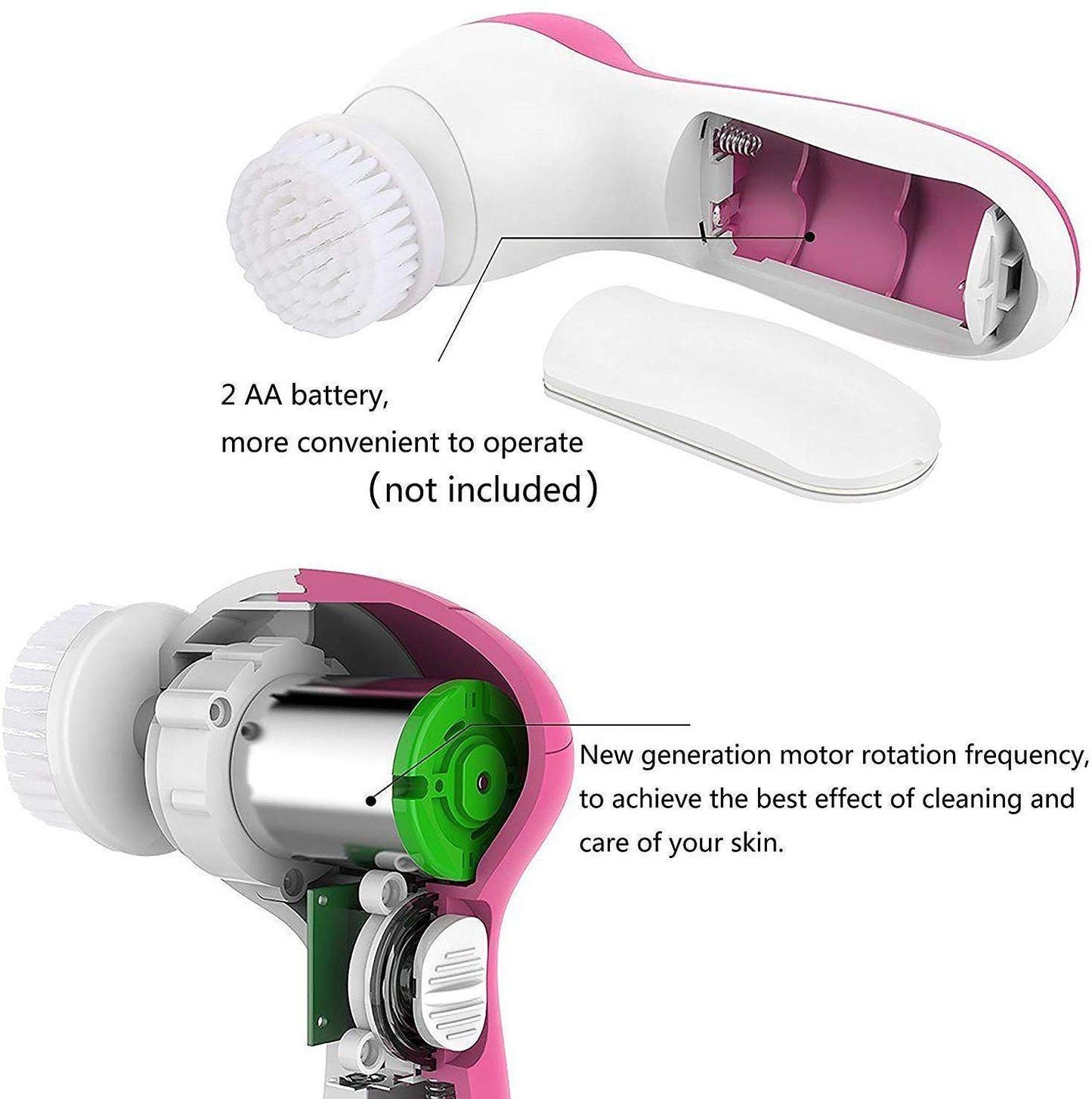 5-in-1 Electric Facial Cleansing Brush – Deep Clean & Massage (Pink)