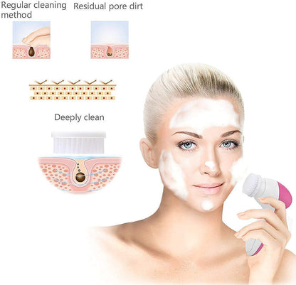 5-in-1 Electric Facial Cleansing Brush – Deep Clean & Massage (Pink)