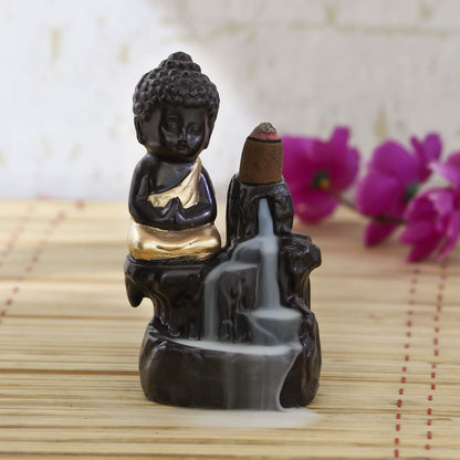 Meditating Buddha Backflow Incense Holder (Blue, 12cm)