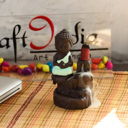 Meditating Buddha Backflow Incense Holder (Blue, 12cm)